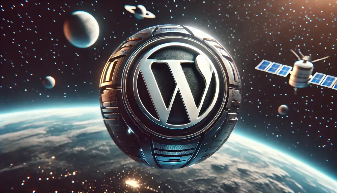 DALL·E 2024-10-06 10.30.07 – A hyper-realistic 3D image featuring a single WordPress logo floating in space. The logo should be integrated into a high-tech spherical structure, wi
